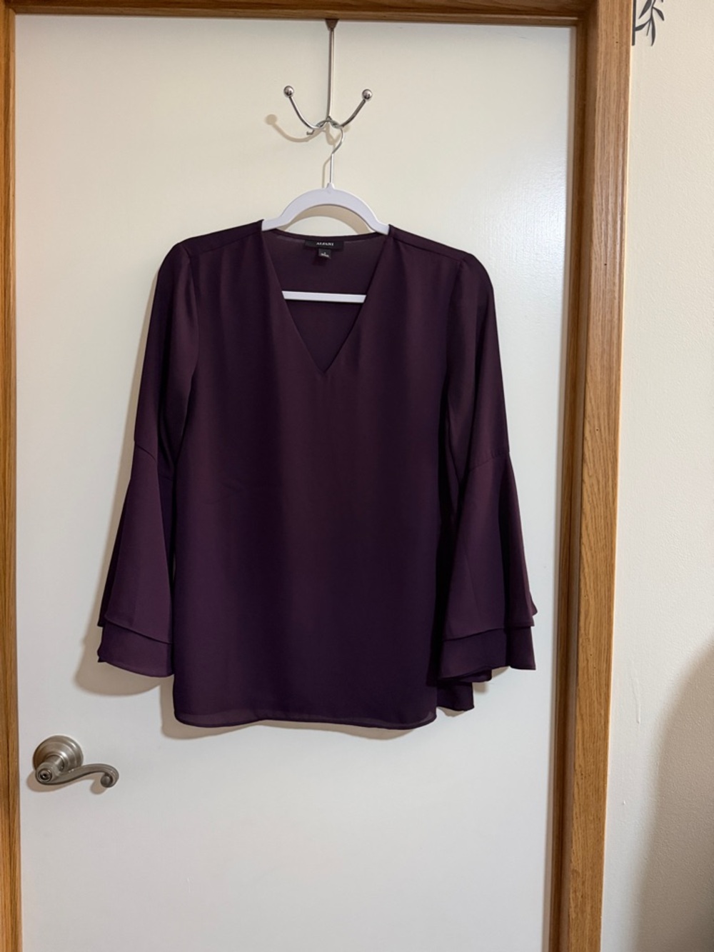 Alfani Plum Layered Bell Sleeve V-Neck Blouse